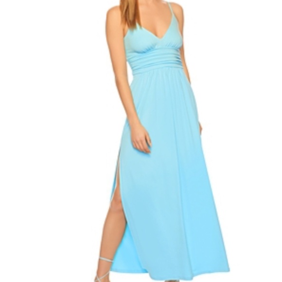 SUSANA MONACO Gathered Waist Side Slit Maxi Dress - Fresh Water - Picture 1 of 8